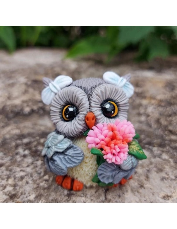 Silicone mold Owl with a bouquet