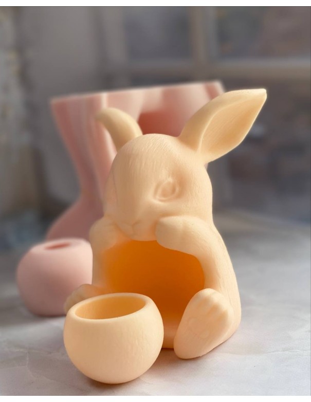 Silicone plaster mold Bunny with a candle